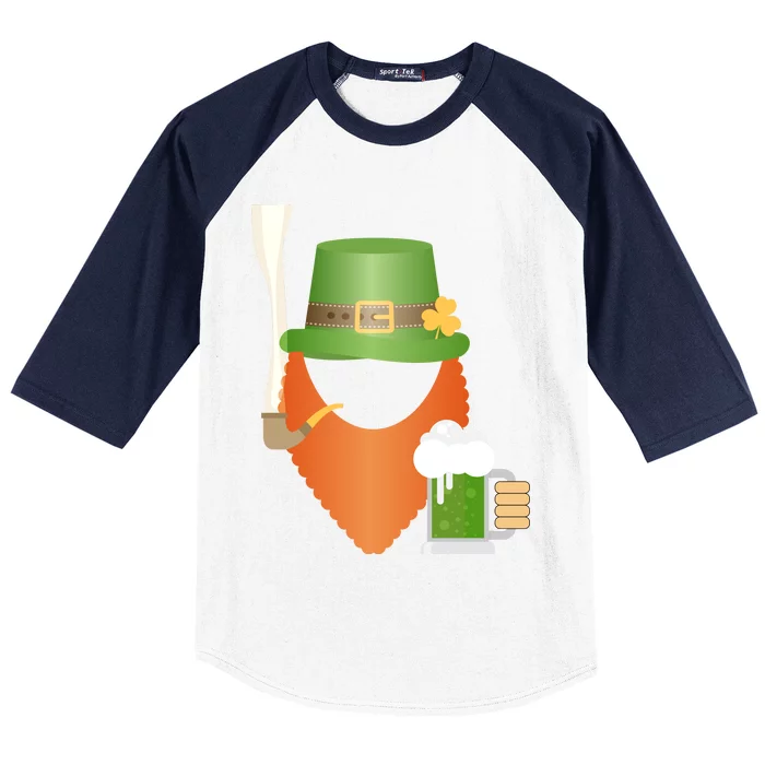 St. Patrack's Day Hipster Leprechaun Orange Beard Smoking Pipe Baseball Sleeve Shirt