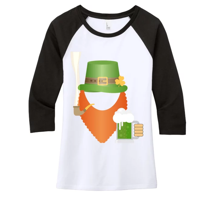 St. Patrack's Day Hipster Leprechaun Orange Beard Smoking Pipe Women's Tri-Blend 3/4-Sleeve Raglan Shirt