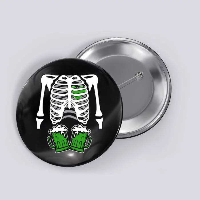 St. Patrick's Day Beer Rib Cage Skeleton Button