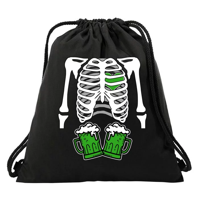 TeeShirtPalace | St. Patrick's Day Beer Rib Cage Skeleton Drawstring Bag