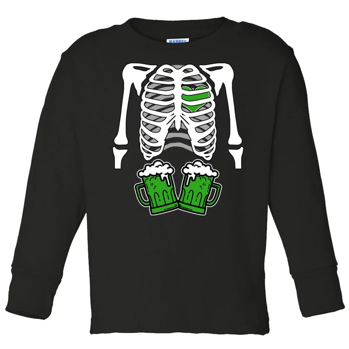 St. Patrick's Day Beer Rib Cage Skeleton Toddler Long Sleeve Shirt