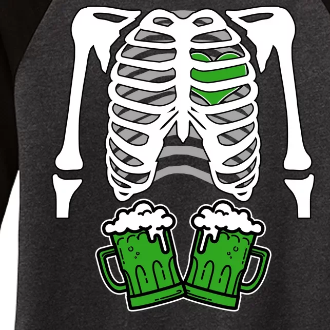 St. Patrick's Day Beer Rib Cage Skeleton Women's Tri-Blend 3/4-Sleeve Raglan Shirt