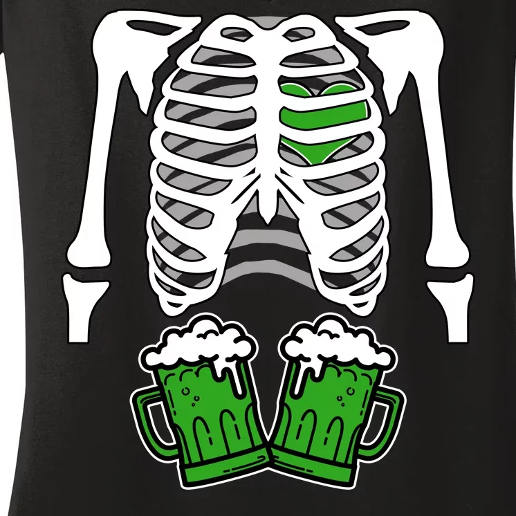 St. Patrick's Day Beer Rib Cage Skeleton Women's V-Neck T-Shirt