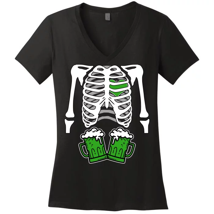 St. Patrick's Day Beer Rib Cage Skeleton Women's V-Neck T-Shirt