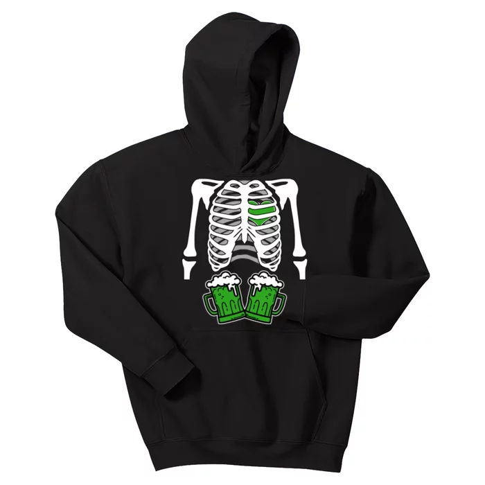 St. Patrick's Day Beer Rib Cage Skeleton Kids Hoodie