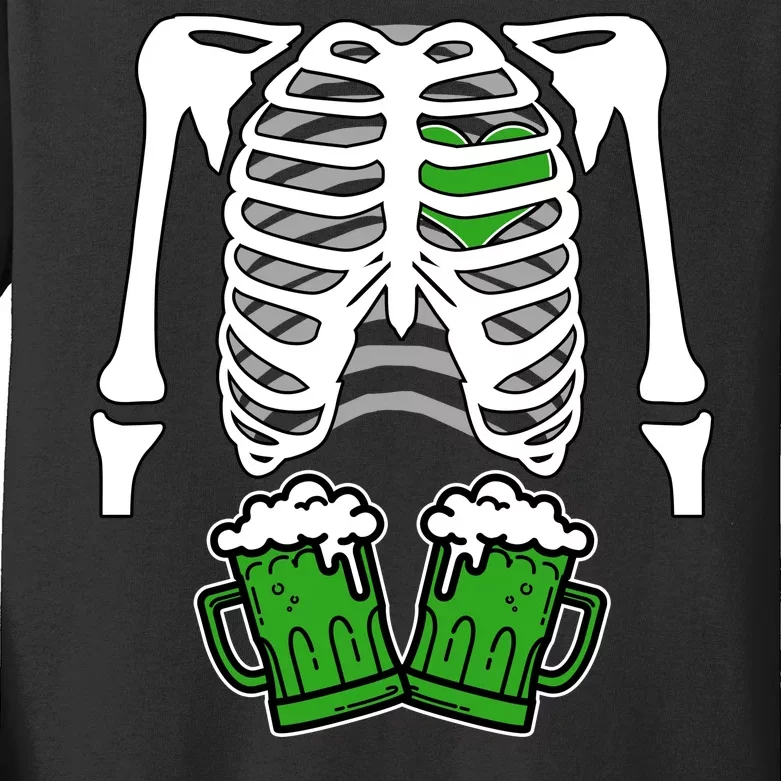 St. Patrick's Day Beer Rib Cage Skeleton Kids Long Sleeve Shirt