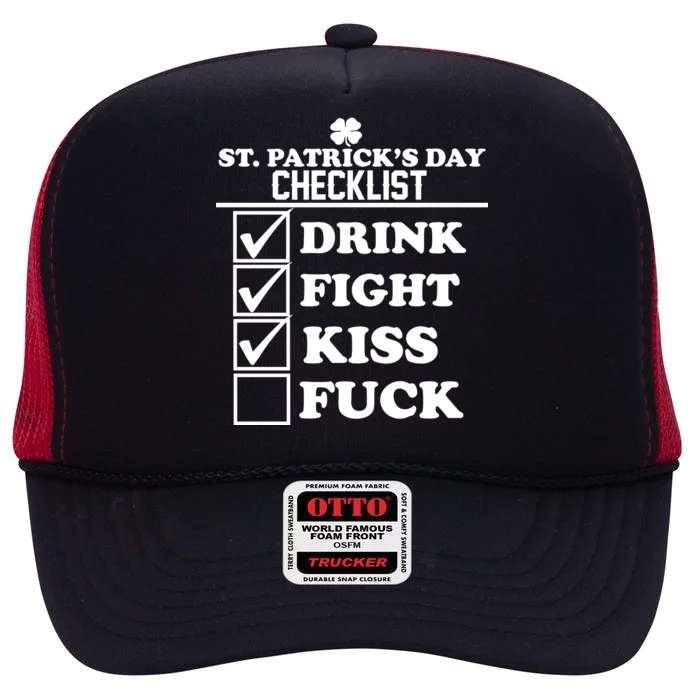 St. Patrick's Day Checklist (Dirty) High Crown Mesh Trucker Hat