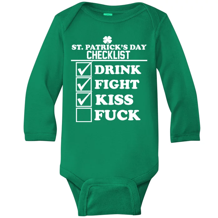 St. Patrick's Day Checklist (Dirty) Baby Long Sleeve Bodysuit