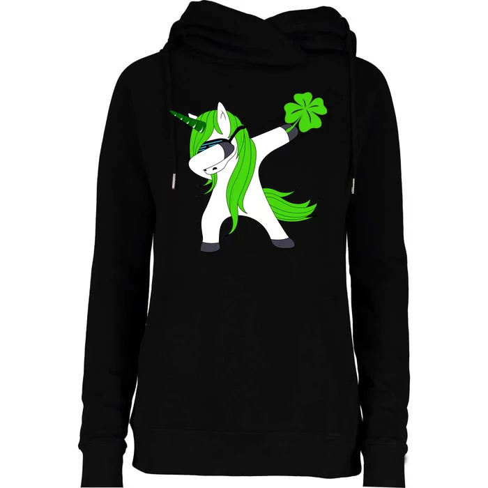 St. Patrick's Day Dabbing Irish Unicorn Womens Funnel Neck Pullover Hood