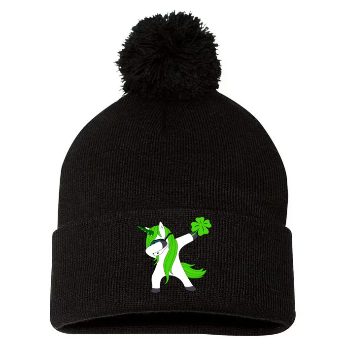 St. Patrick's Day Dabbing Irish Unicorn Pom Pom 12in Knit Beanie