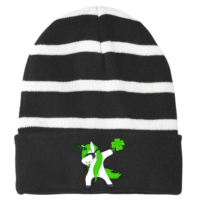 St. Patrick's Day Dabbing Irish Unicorn Striped Beanie with Solid Band