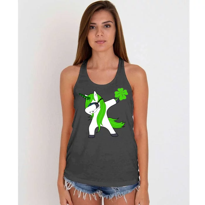 St. Patrick's Day Dabbing Irish Unicorn Women's Knotted Racerback Tank