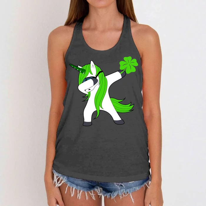 St. Patrick's Day Dabbing Irish Unicorn Women's Knotted Racerback Tank