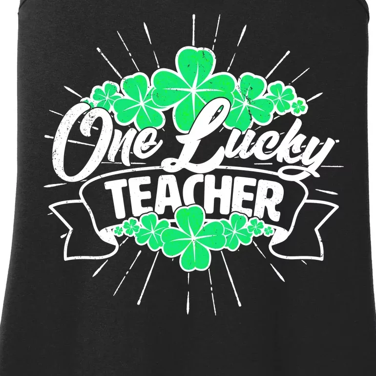 St. Patrick's Day One Lucky Teacher Ladies Essential Tank