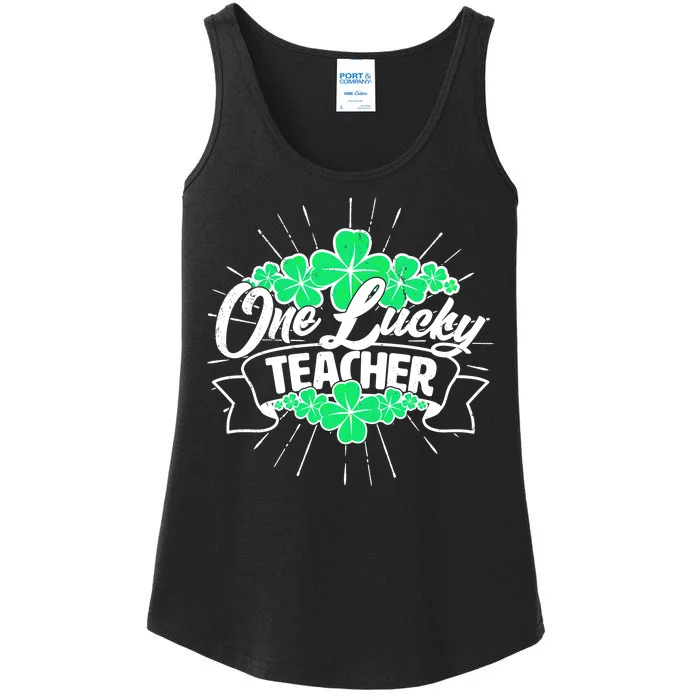 St. Patrick's Day One Lucky Teacher Ladies Essential Tank