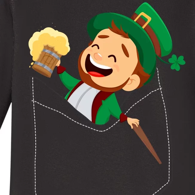 St. Patrick's Day Pocket Leprechaun Beer Baby Long Sleeve Bodysuit