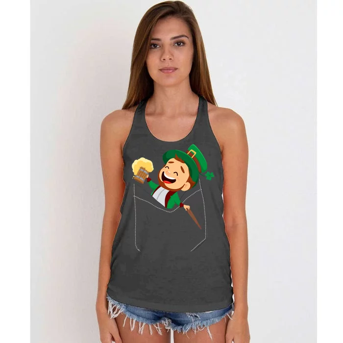 St. Patrick's Day Pocket Leprechaun Beer Women's Knotted Racerback Tank