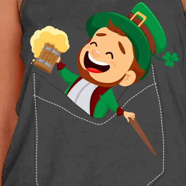 St. Patrick's Day Pocket Leprechaun Beer Women's Knotted Racerback Tank