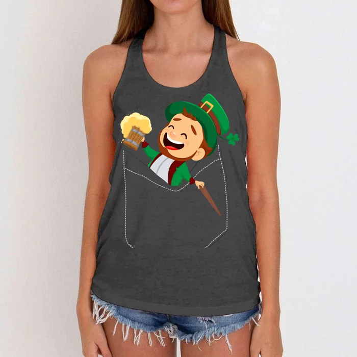 St. Patrick's Day Pocket Leprechaun Beer Women's Knotted Racerback Tank