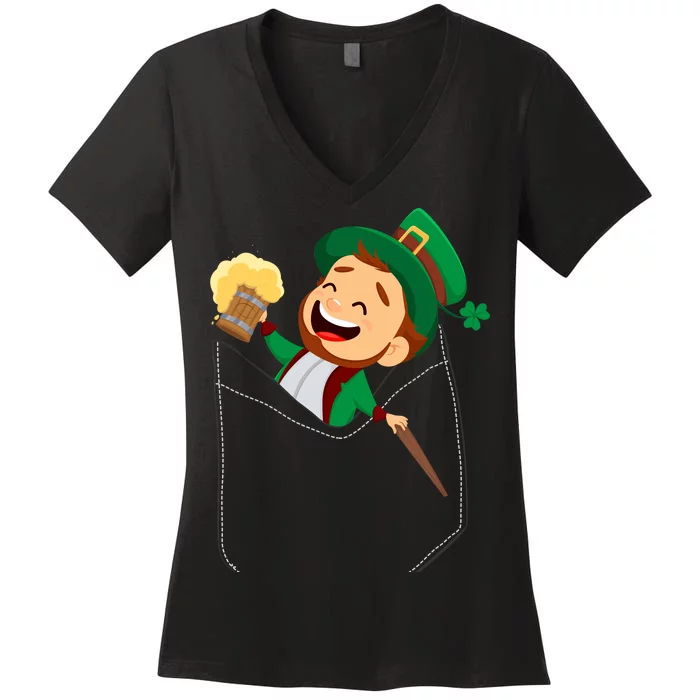 St. Patrick's Day Pocket Leprechaun Beer Women's V-Neck T-Shirt