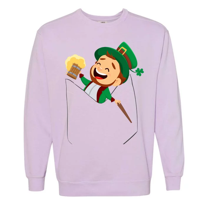 St. Patrick's Day Pocket Leprechaun Beer Garment-Dyed Sweatshirt