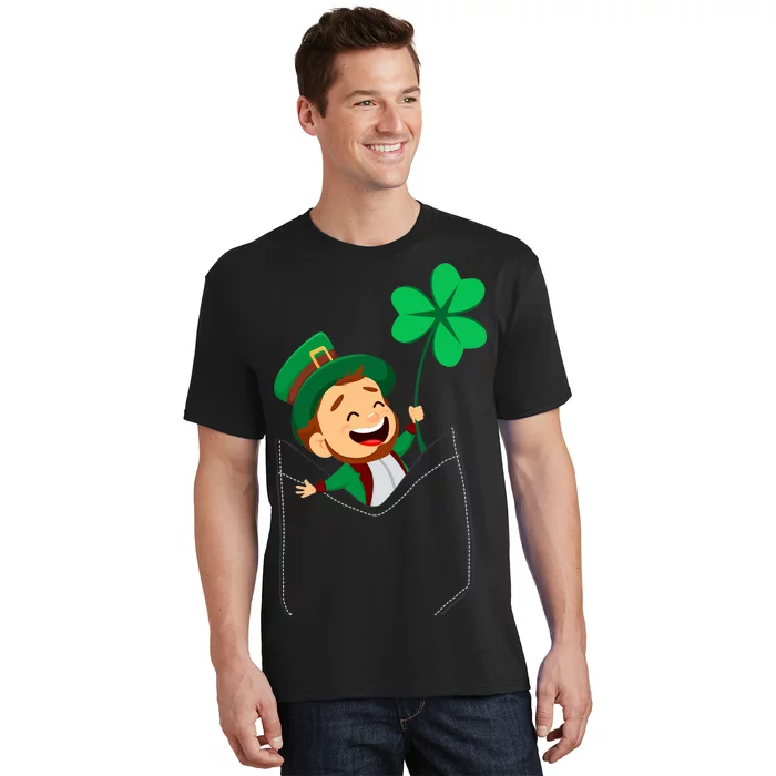 St. Patrick's Day Pocket Leprechaun Clover T-Shirt