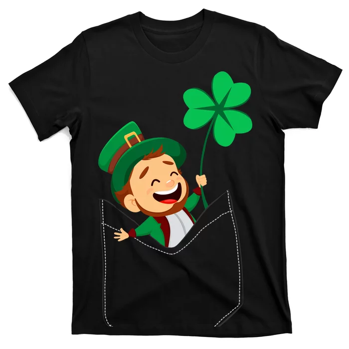 St. Patrick's Day Pocket Leprechaun Clover T-Shirt