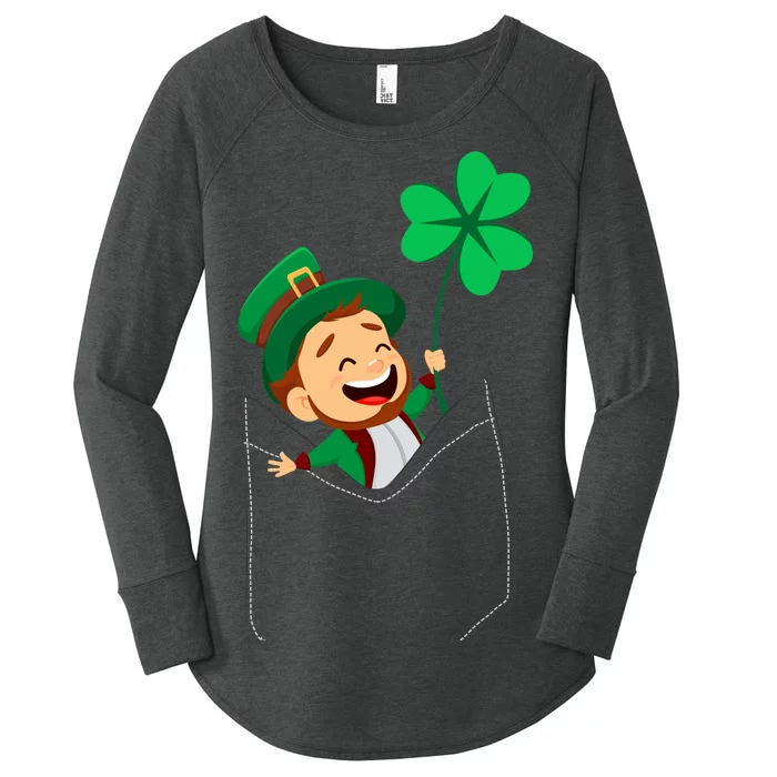 St. Patrick's Day Pocket Leprechaun Clover Women's Perfect Tri Tunic Long Sleeve Shirt