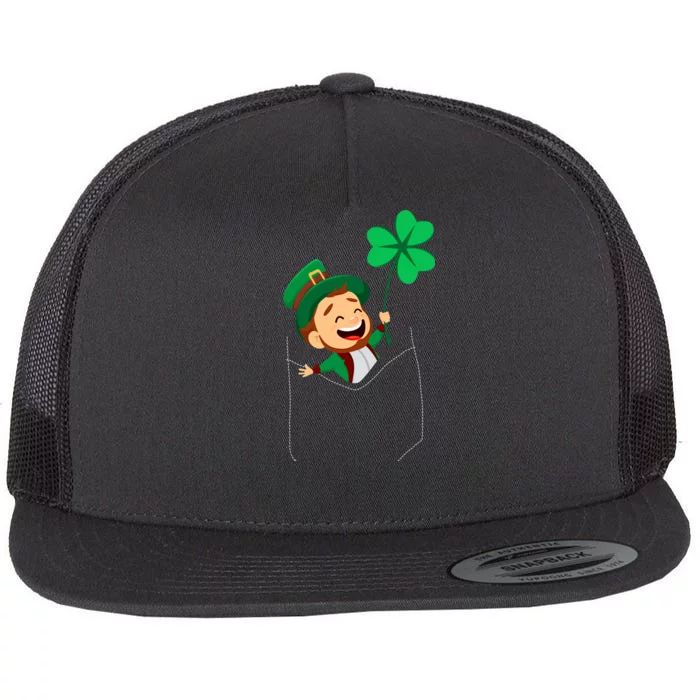 St. Patrick's Day Pocket Leprechaun Clover Flat Bill Trucker Hat