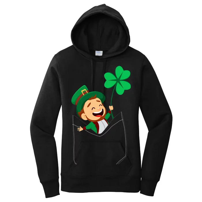 St. Patrick's Day Pocket Leprechaun Clover Women's Pullover Hoodie