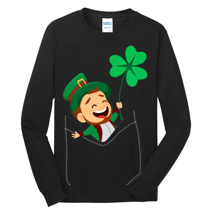 St. Patrick's Day Pocket Leprechaun Clover Tall Long Sleeve T-Shirt