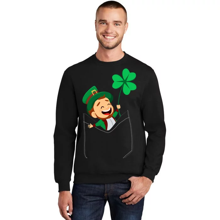 St. Patrick's Day Pocket Leprechaun Clover Tall Sweatshirt