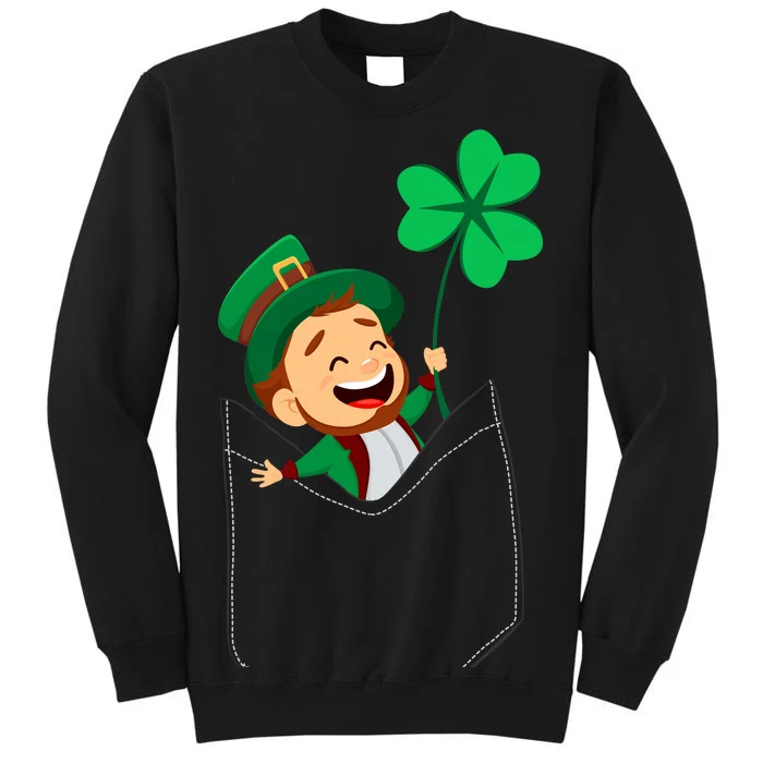 St. Patrick's Day Pocket Leprechaun Clover Tall Sweatshirt