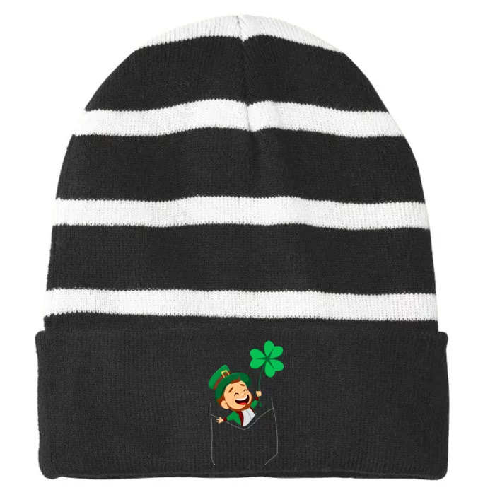 St. Patrick's Day Pocket Leprechaun Clover Striped Beanie with Solid Band