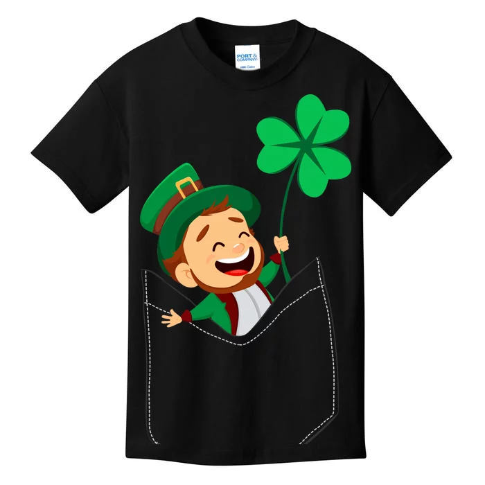 St. Patrick's Day Pocket Leprechaun Clover Kids T-Shirt