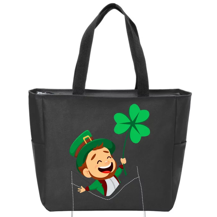 St. Patrick's Day Pocket Leprechaun Clover Zip Tote Bag