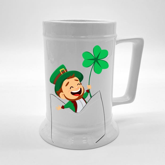 St. Patrick's Day Pocket Leprechaun Clover Front & Back Beer Stein