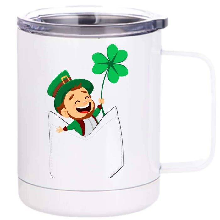 St. Patrick's Day Pocket Leprechaun Clover Front & Back 12oz Stainless Steel Tumbler Cup