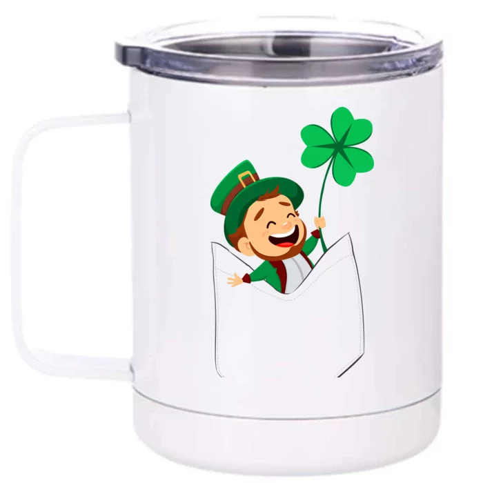 St. Patrick's Day Pocket Leprechaun Clover Front & Back 12oz Stainless Steel Tumbler Cup