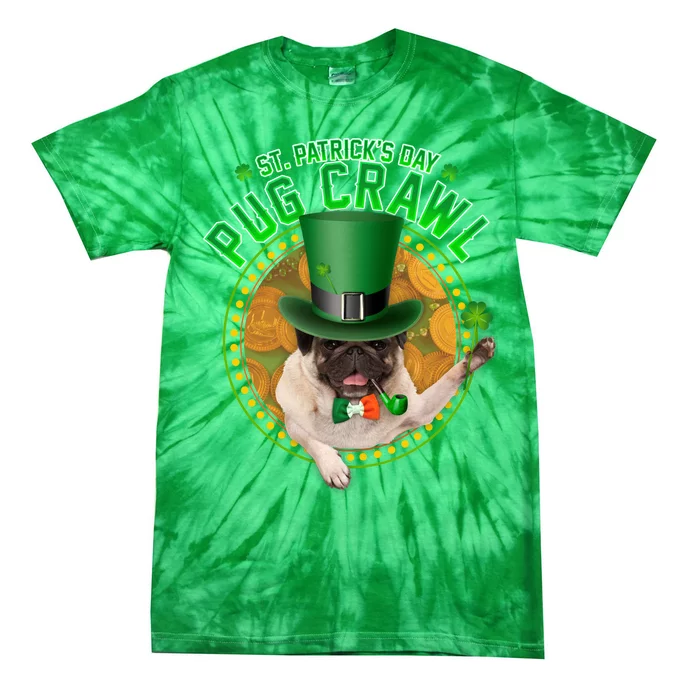 St. Patrick's Day Pug Crawl Funny Irish Pug Tie-Dye T-Shirt