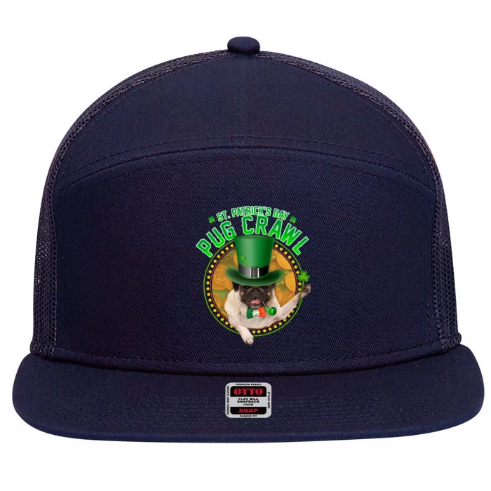 St. Patrick's Day Pug Crawl Funny Irish Pug 7 Panel Mesh Trucker Snapback Hat