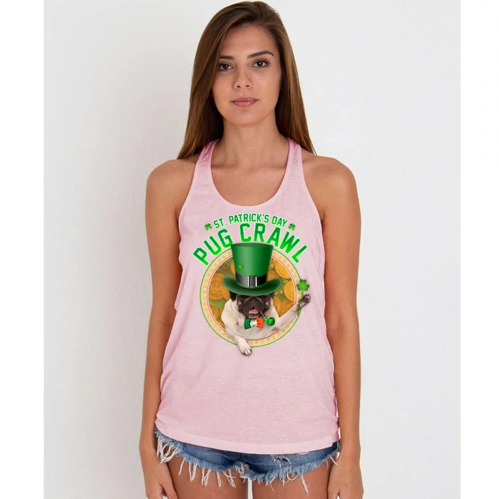 St. Patrick's Day Pug Crawl Funny Irish Pug Women's Knotted Racerback Tank