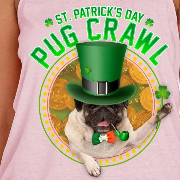 St. Patrick's Day Pug Crawl Funny Irish Pug Women's Knotted Racerback Tank