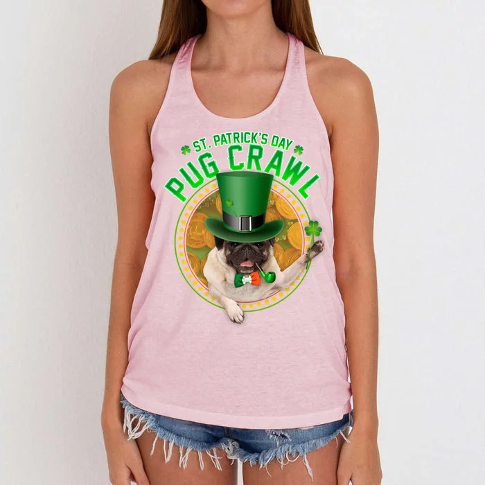 St. Patrick's Day Pug Crawl Funny Irish Pug Women's Knotted Racerback Tank