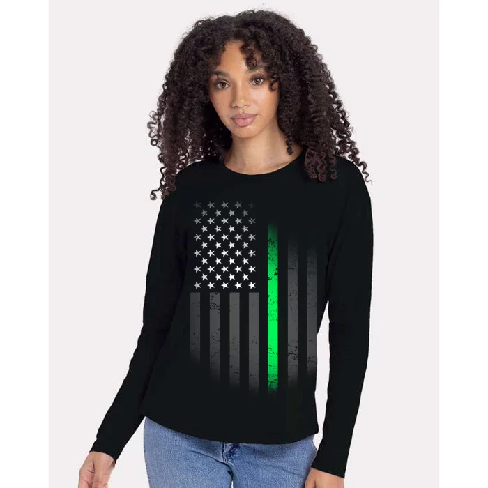 St. Patrick's Day Thin Green Line Flag Womens Cotton Relaxed Long Sleeve T-Shirt