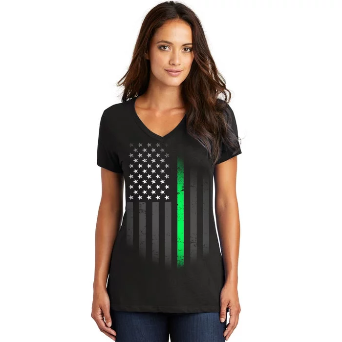 St. Patrick's Day Thin Green Line Flag Women's V-Neck T-Shirt