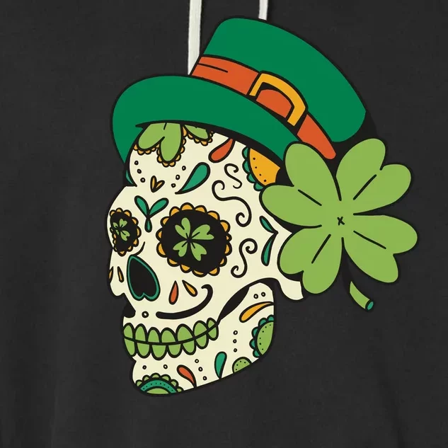 St Patricks Clover Skull Garment-Dyed Fleece Hoodie