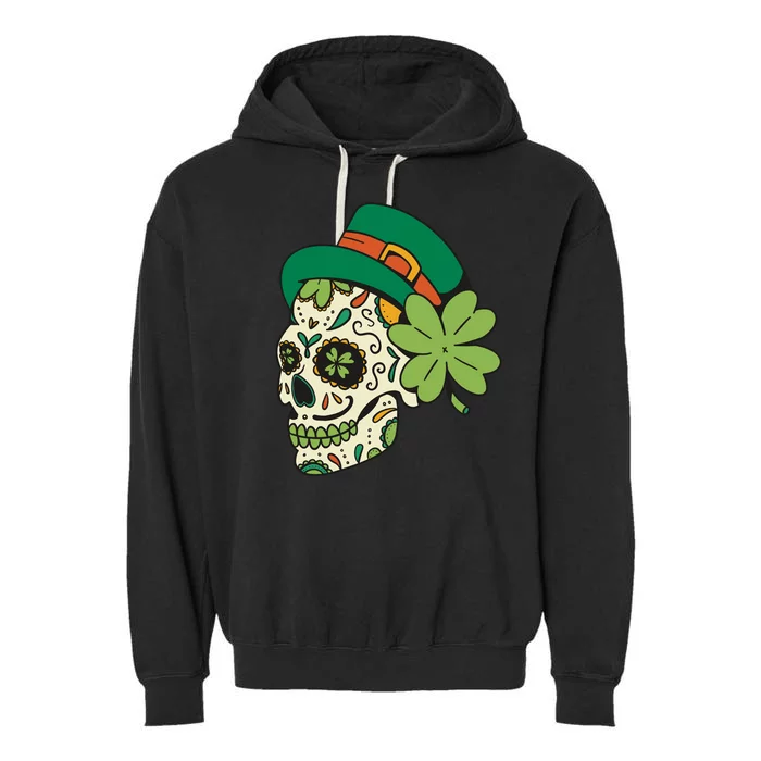 St Patricks Clover Skull Garment-Dyed Fleece Hoodie