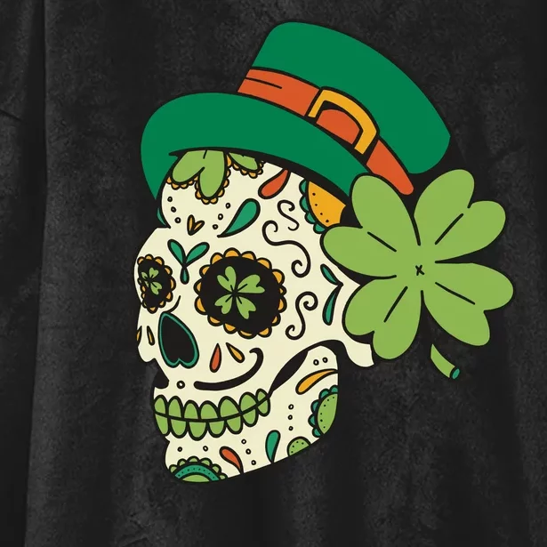 St Patricks Clover Skull Hooded Wearable Blanket