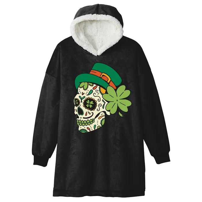 St Patricks Clover Skull Hooded Wearable Blanket